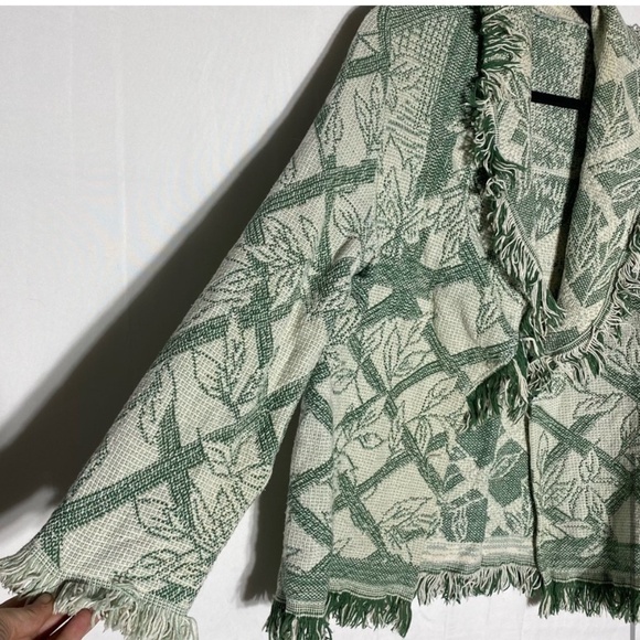 Vintage 90s Green Cream Tapestry Jacket M - Picture 8 of 13